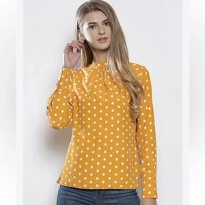 [US12]Dorothy Perkins White Polka dot Cinched Turtle Neck Mustard  Blouse